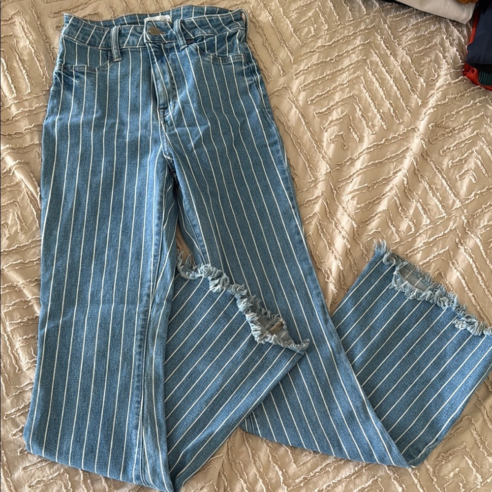 Cello Blue and White Flare Jeans with Vintage Stripes